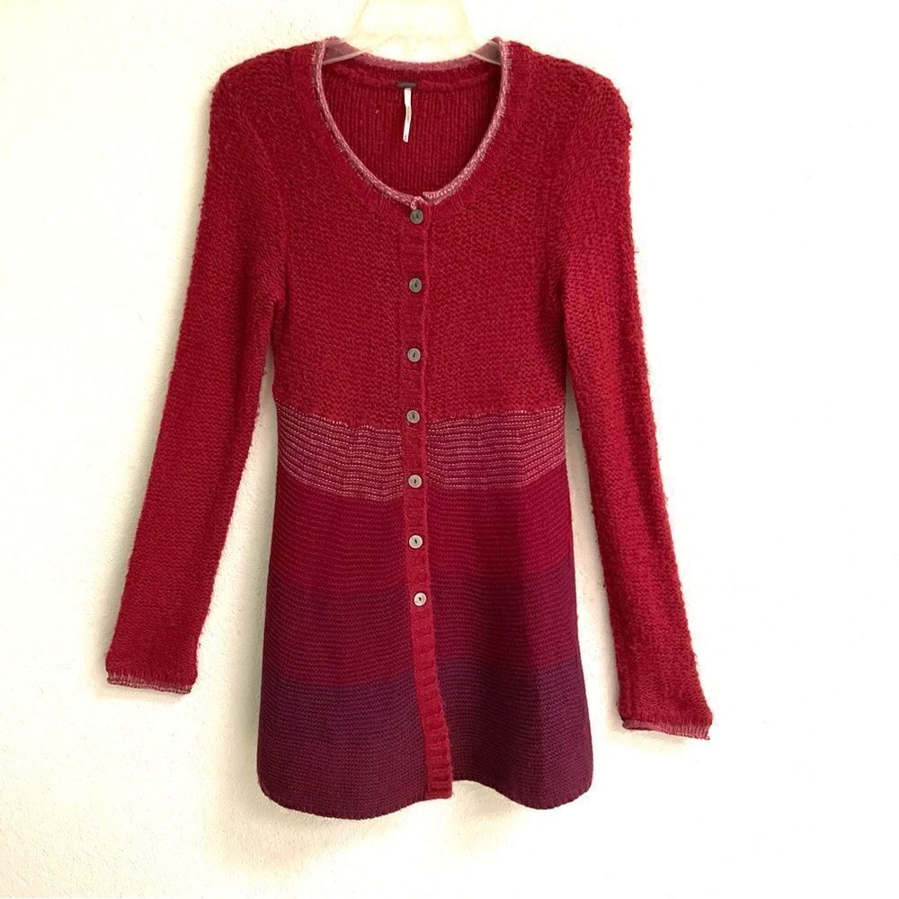 Free People wool angora ombre long button front cardigan sweater S